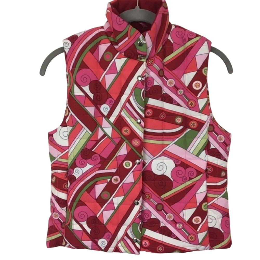 Children's Place Pink Puffer Vest Size L 10/12 Fun and Bold Print